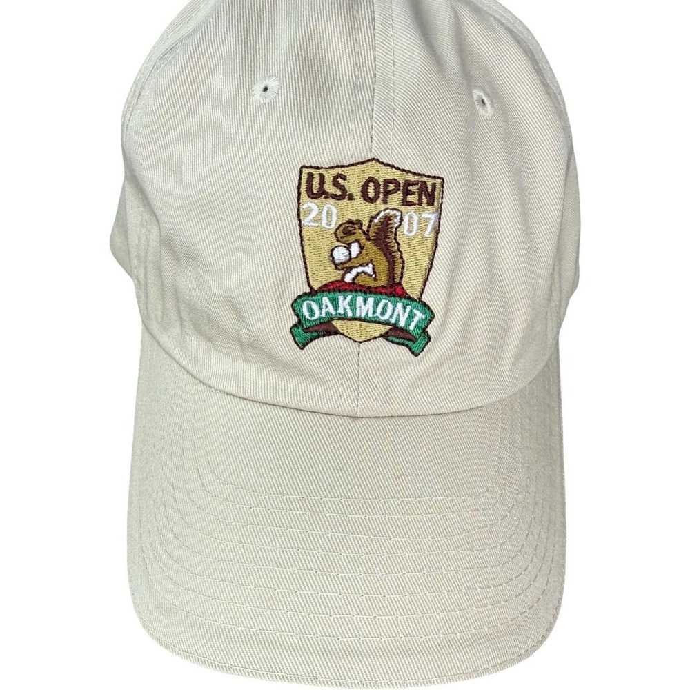 USGA 2007 US Open Oakmont Member Hat Tan Adjustable Golf Cap Squirrel Logo